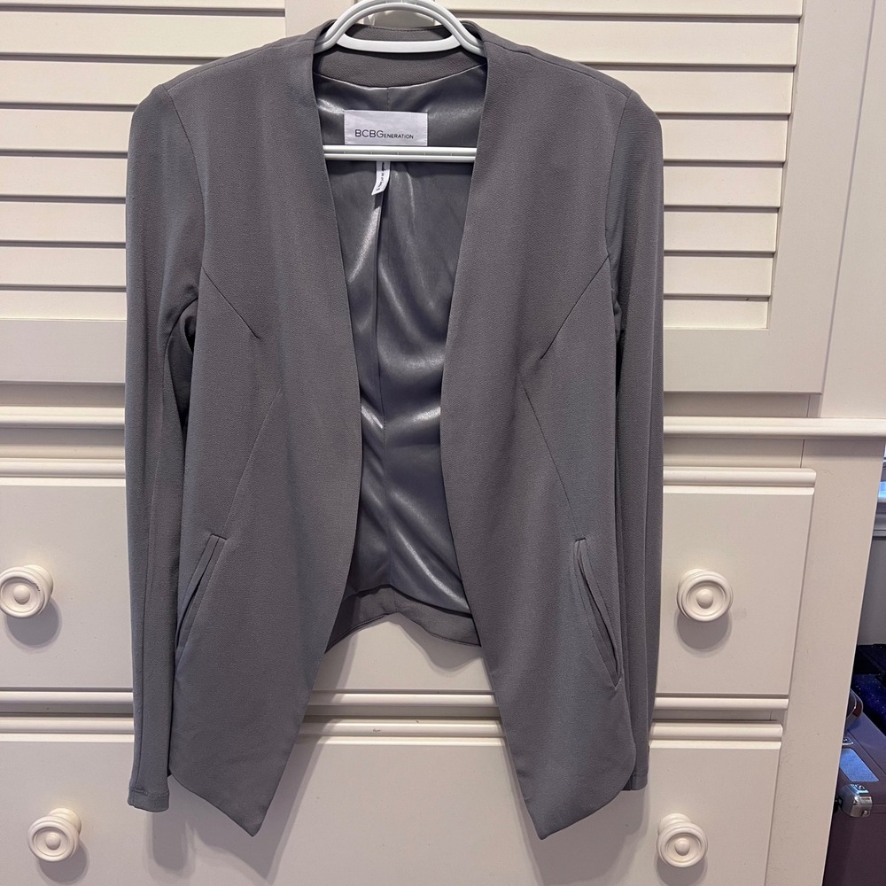 BCBGeneration Gray Open Front Draped Blazer Jacke… - image 1